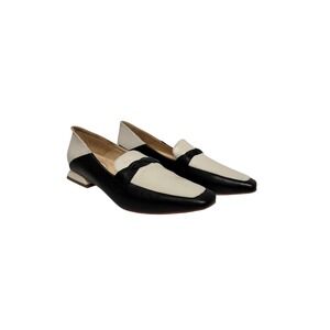 Mona Flying Chic Two Tone Square Toe Penny Loafer Flats Black Cream 8 or 39